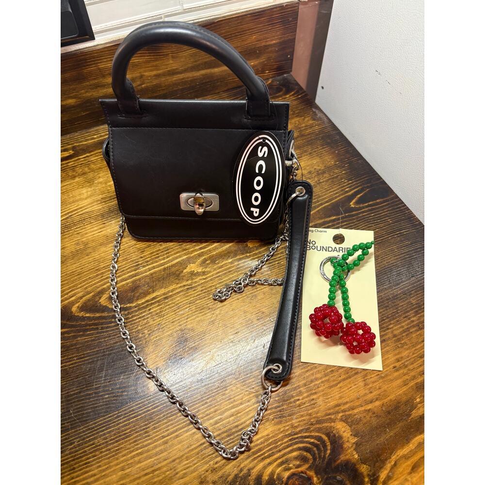 Scoop Black‎ Faux Leather Mini Bag with Crossbody Strap And Cherry Bag Charm